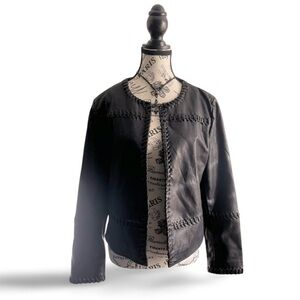 Ness Faux Leather Whipstitch Jacket Black Open Front Size Large